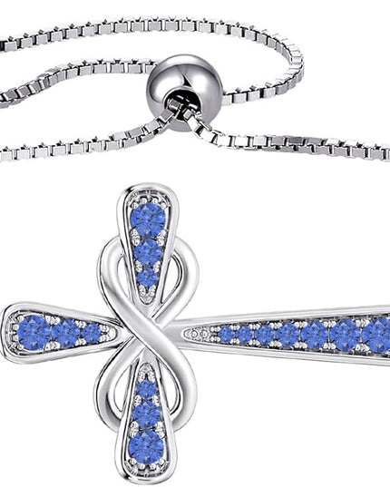 YL Cross Bracelet 925 Sterling Silver Infinity Sideways Link Bracelet Birthstone Jewelry for Women