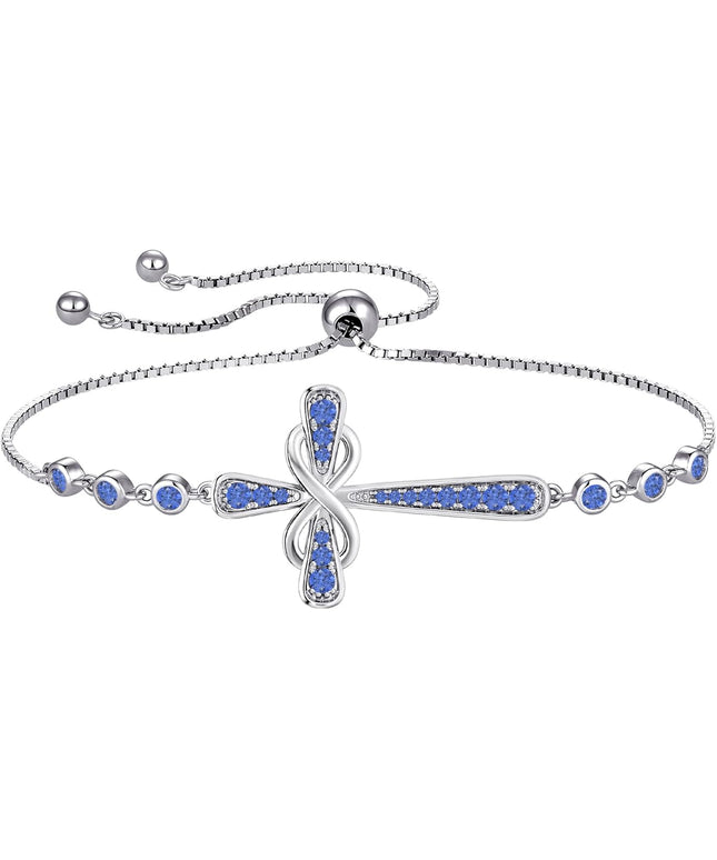 YL Cross Bracelet 925 Sterling Silver Infinity Sideways Link Bracelet Birthstone Jewelry for Women