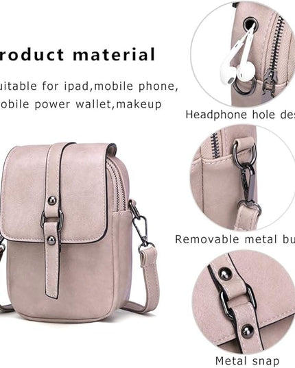 myfriday Vintage Crossbody Phone Bag for Women, Small PU Leather Shoulder Purse and Handbag with Tassel&Rivet Decoration