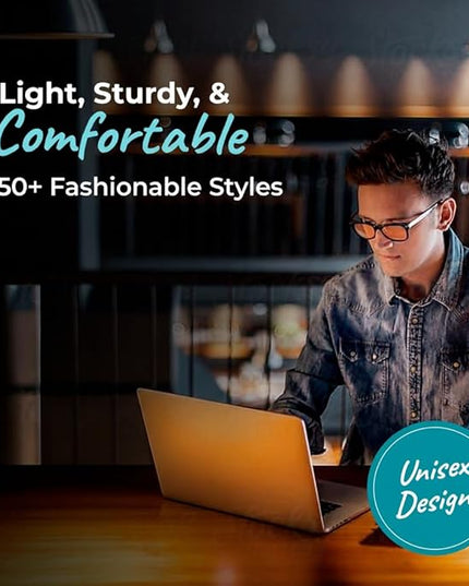 100% Blue Light Blocking Glasses - Women + Men - Better Sleep - Anti Eye Strain Protection - Computer Screens Gaming