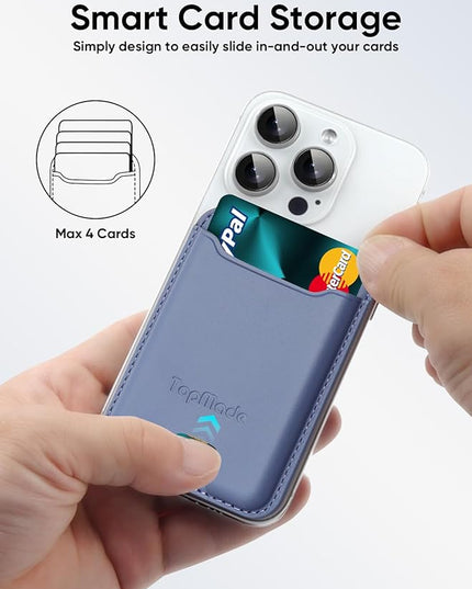 TopMade Phone Card Holder, Premium Leather Phone Wallet Stick on, Stronger 3M Adhesive Credit Card Holder for Back of Phone Case, iPhone, Samsung, and Android, RFID Blocking, Fit 4 Cards, Lavender
