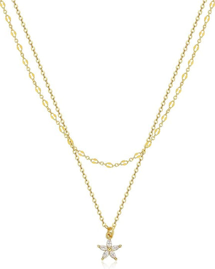 Tewiky Dainty 14k Gold Plated/Silver Cubic Zirconia Necklaces for Women, Simple CZ Jewelry Necklaces Trendy Gifts