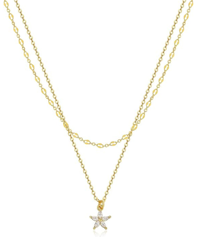Tewiky Dainty 14k Gold Plated/Silver Cubic Zirconia Necklaces for Women, Simple CZ Jewelry Necklaces Trendy Gifts