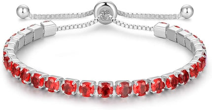 Valentines Day Gifts Sterling Silver Birthstone Tennis Bracelets for Women 4mm Tennis Bolo Bracelet Fashion Jewelry Birthday Gifts for Women Wife Mom Her | Adjustable Size 9"
