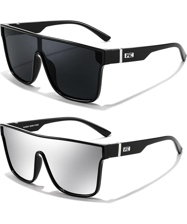 FEISEDY Sunglasses for Women Men, Fashion Mirrored Single Lens, Driving Beach Sunnies UV400 Shades B2996