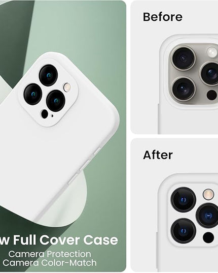 FireNova Designed for iPhone 15 Pro Max Case, Silicone Upgraded [Camera Protection] Phone Case with [2 Screen Protectors], Soft Anti-Scratch Microfiber Lining Inside, 6.7 inch, White