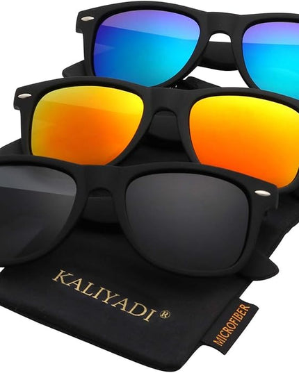 KALIYADI Polarized Sunglasses for Men and Women Matte Finish Sun glasses Color Mirror Lens UV Blocking (3 Pack)