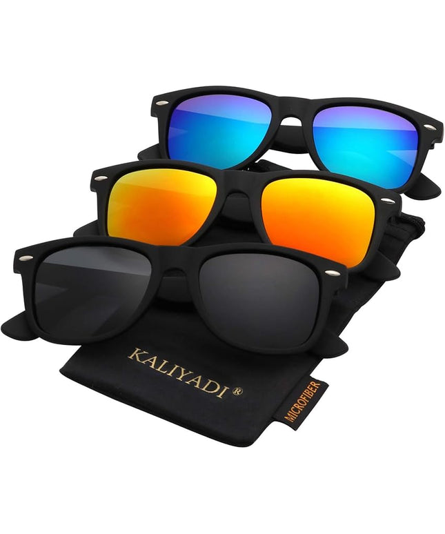 KALIYADI Polarized Sunglasses for Men and Women Matte Finish Sun glasses Color Mirror Lens UV Blocking (3 Pack)