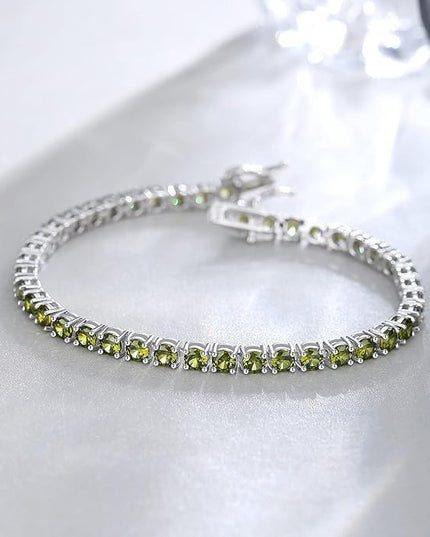 FANCIME Birthstone Bracelet Sterling Silver Gemstone Tennis Bracelets Fine Jewelry Wedding Bridal Prom Birthday Gift for Women Her, Length 7.2 Inch Width 4mm