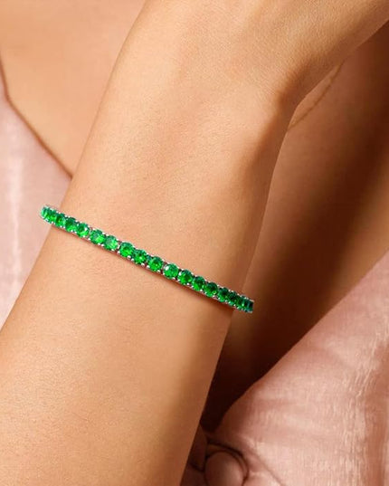 FANCIME Birthstone Bracelet Sterling Silver Gemstone Tennis Bracelets Fine Jewelry Wedding Bridal Prom Birthday Gift for Women Her, Length 7.2 Inch Width 4mm