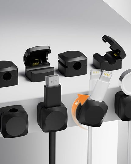 8 Pack Cord Organizer Holder, Rotatable Cable Clips, Spring Cord Holder for Nightstand Adhesive Cable Organizer, Cable Management Clips Charging Cord Organizer for Desk Office Car Wall