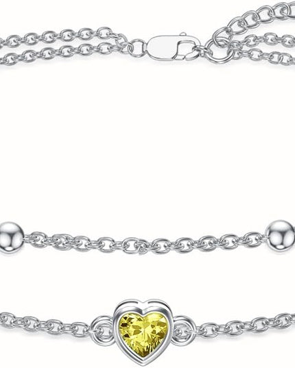 Dorunmo 925 Sterling Silver Heart Birthstone Anklet Bracelets for Women Best Mother's Day Birthday Jewelry for Wife Girlfriend Mom Daughter Her