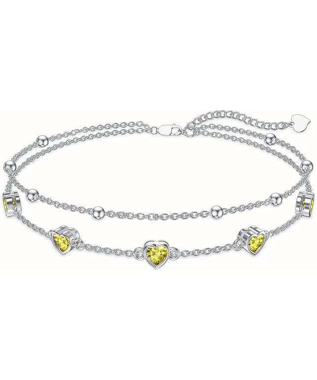 Dorunmo 925 Sterling Silver Heart Birthstone Anklet Bracelets for Women Best Mother's Day Birthday Jewelry for Wife Girlfriend Mom Daughter Her