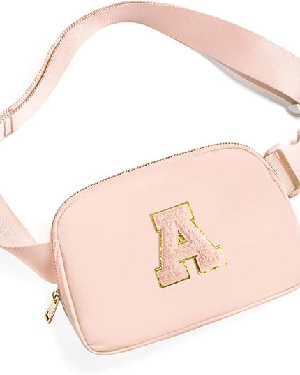 Gitus Gifts for 8 9 10 11 12 Year Old Girls Belt Bag Fanny Pack Crossbody Bags with Initial Letter Patch Cute Stuff Birthday Gifts for Teen Girls Women Personalized Trend Stuff (Coral Pink-A)