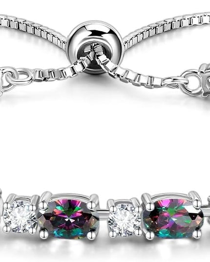 FANCIME Birthstone Tennis Bracelets Sterling Silver Bolo Tennis Bracelets Charm Fine Jewelry Birthday Gifts for Women Mom Wife Her