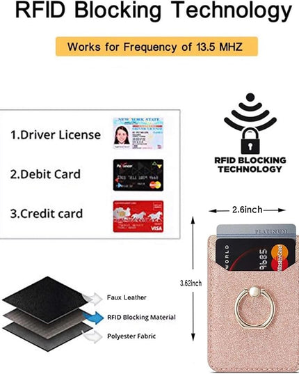 BIAJIYA Phone Card Holder RFID Leather Wallet Credit Adhesive Cell Case Stick-on Card Holder for Women and Men Back of Phone for Most of Smartphones