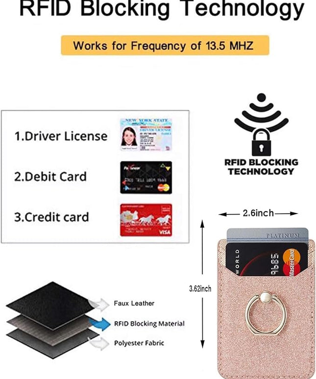 BIAJIYA Phone Card Holder RFID Leather Wallet Credit Adhesive Cell Case Stick-on Card Holder for Women and Men Back of Phone for Most of Smartphones