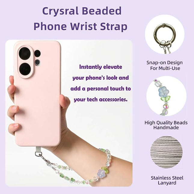 Colorful Crystal Beaded Phone Wrist Strap -Cell Phone Lanyard Hands-Free Wrist Strap, Detachable Wristlet Strap，Gift for Women