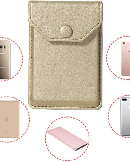 Card Holder for Back of Phone Adhesive Cell Phone Leather Wallet Stick On Card Holder Credit Card Holder Pocket for Men Women RFID Blocking Covers Gold