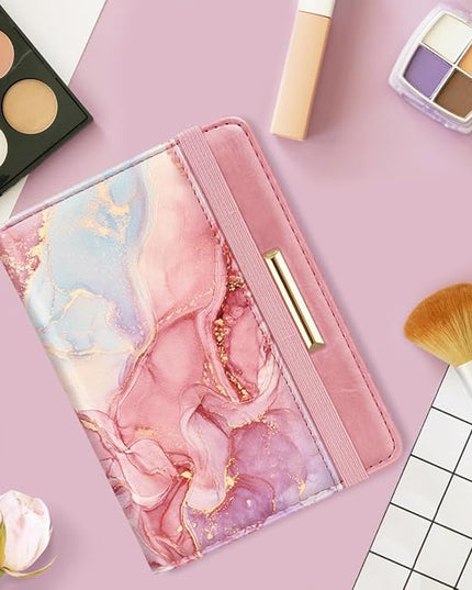 Passport Holder Cover Travel RFID Blocking Passport Cover Rose Gold Cute Flowers Passport Wallet with Elastic Band for Women