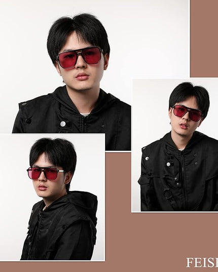 FEISEDY Retro Square Aviator Sunglasses Women Men 70s Vintage Trendy Plastic Frame Sun Glasses B2835