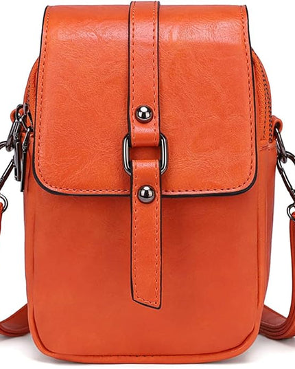 myfriday Vintage Crossbody Phone Bag for Women, Small PU Leather Shoulder Purse and Handbag with Tassel&Rivet Decoration