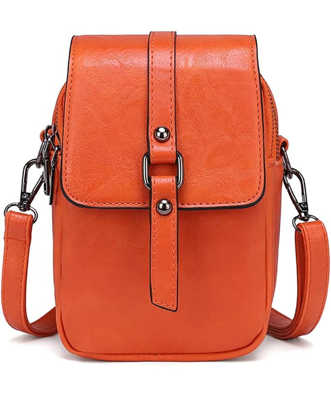 myfriday Vintage Crossbody Phone Bag for Women, Small PU Leather Shoulder Purse and Handbag with Tassel&Rivet Decoration