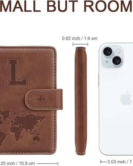 Passport Holder Wallet Cover Personalized Letter A-Z Travel Wallet RFID Blocking Passport Cover Wallet Case for Travel Passport Book Holders for Women and Men, Brown-L
