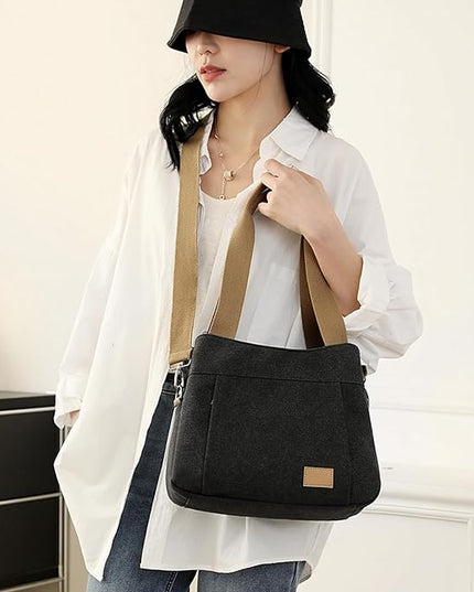 Sunshinejing Women's Canvas Purse Small Shoulder Tote Work Crossbody Bag Multi-pocket Handbag