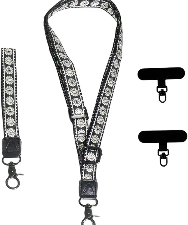 Adjustable Lanyard for Phone, Camera, Name Tags, ID card, Keychain and Wristlet Straps with 2 phone pads(Black)
