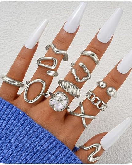 ÌF ME 10 PCS Gold Rings Set for Women Non Tarnish, 18K Gold Plated Chunky Stackable Rings, Statement Stacking Womens Ring Pack