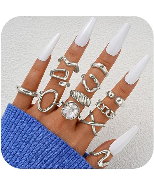 ÌF ME 10 PCS Gold Rings Set for Women Non Tarnish, 18K Gold Plated Chunky Stackable Rings, Statement Stacking Womens Ring Pack