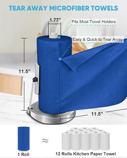 AIDEA Microfiber Cleaning Cloth Roll, 50PK, Reusable Paper Towels Tear Away Cloth, Microfiber Towels Washable Shop Rags, Lint Free Cleaning Rags for House, Kitchen, Window, 11.5"×11.5", Dark Blue
