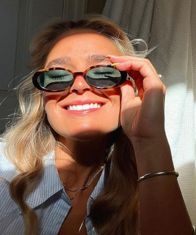 90s Sunglasses for Women Men Retro Small Oval Sunglasses
