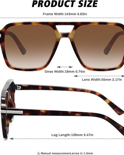 Retro Aviator Sunglasses for Women Men Trendy Classic Square 70s 80s 90s Vintage Shades Double Bridge Aviators FZN813