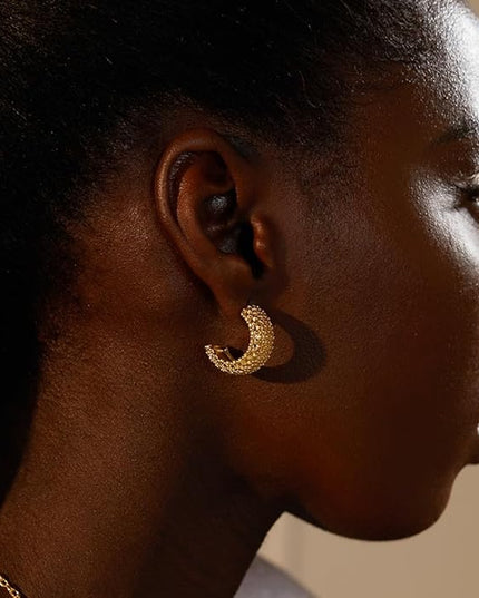 18K Gold Plated Chunky Hoop Earrings for Women Fashion Thick Gold Hoops Set Jewelry for Birthday Christmas Gifts