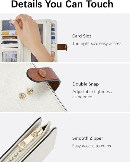 BOSTANTEN Womens Leather Wallets RFID Blocking Large Capacity Trifold Card Holder Ladies Phone Clutch Beige＆Brown