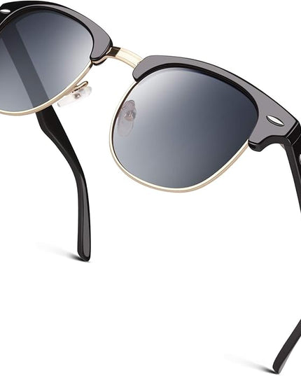 GQUEEN Classic Horn Rimmed Semi Rimless Polarized Sunglasses for Men Women GQO6