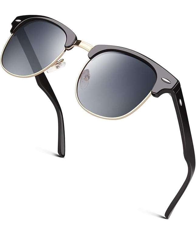 GQUEEN Classic Horn Rimmed Semi Rimless Polarized Sunglasses for Men Women GQO6