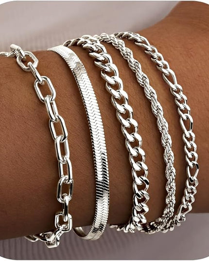 Gold Bracelets Set for Women Stack, Dainty Thick Bracelets Stack for Women Trendy, Simple Thin Gold Plated Cuff Stackable Bracelets With Beaded Cuban Paperclip Snake Rope Bangle Hand Chain Jewelry Gifts for Women Non Tainish