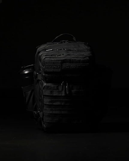 WOLFpak 35L Athletic Gym Backpack - Durable 1000D Waterproof Oxford Material with MOLLE Webbing, Laptop Pocket & Dual Cup Holders, Durable Fitness/Travel/Military Daypack (NightShade Edition)