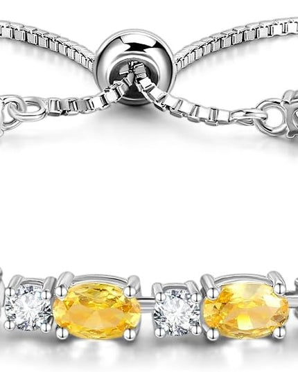FANCIME Birthstone Tennis Bracelets Sterling Silver Bolo Tennis Bracelets Charm Fine Jewelry Birthday Gifts for Women Mom Wife Her