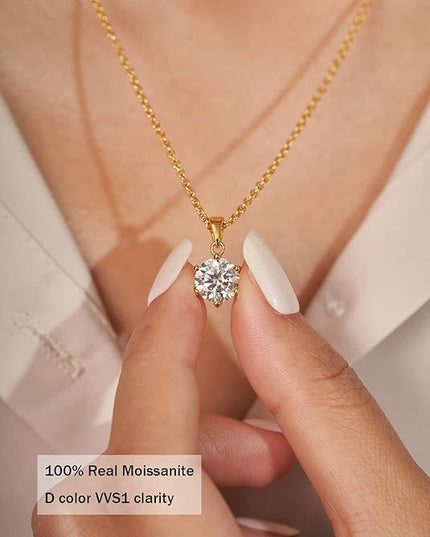 IMOLOVE Moissanite Solitaire Pendant Necklaces for Women Sterling Silver with 18K White Gold Plated 1-3 Carat D Color VVS1 Clarity Mossanite Jewelry for Women