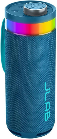 JLab Go Party Portable Bluetooth Speaker, Navy, 10 Watts of Power, 16+ Hours of Playtime, IP56 Waterproofing, Customizable RGB LED Lighting, Lab Sync Up to 100 Speakers, Custom Sound in-App