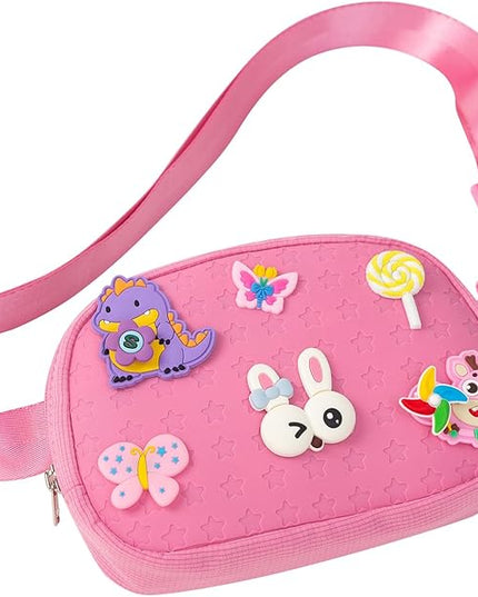 Cute Diy Pink Waist Fanny Pack for Girls, Crossbody Bag Purse Belt Bag,Dance Recital Birthday Gifts for 3 4 5 6 7 8 9 10 11 12 Year Old Kids. (916Rose Red)