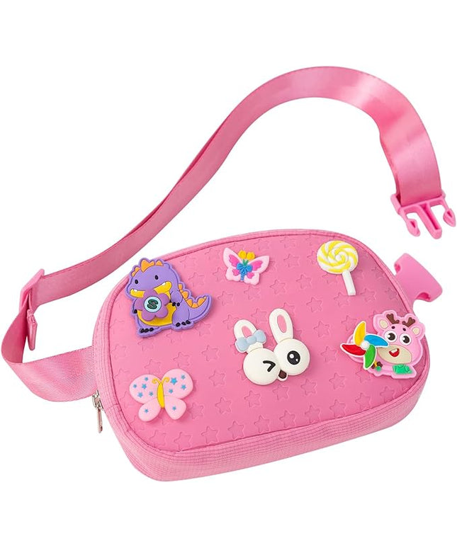 Cute Diy Pink Waist Fanny Pack for Girls, Crossbody Bag Purse Belt Bag,Dance Recital Birthday Gifts for 3 4 5 6 7 8 9 10 11 12 Year Old Kids. (916Rose Red)