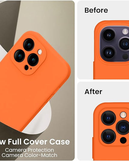 FireNova Designed for iPhone 14 Pro Max Case, Silicone Upgraded [Camera Protection] Case with [2 Screen Protectors], Soft Anti-Scratch Microfiber Lining Inside, 6.7 inch, Neon Orange