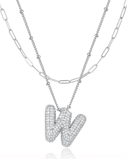LUCA SMITH Initial Necklaces for Women, Dainty Balloon Bubble Letter, Name Letter Alphabet Pendant Layered Choker Chain Jewelry Gift