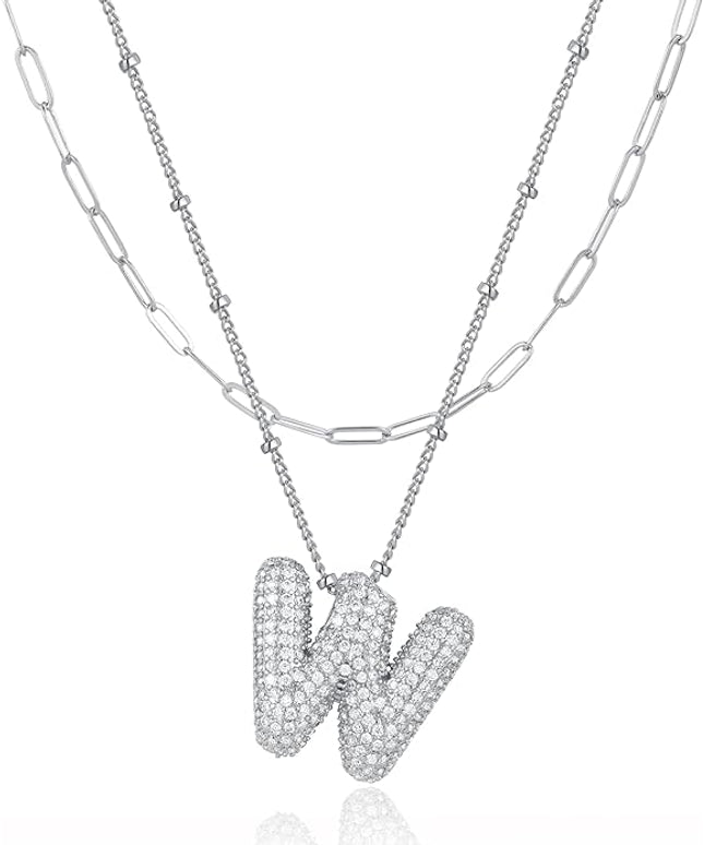 LUCA SMITH Initial Necklaces for Women, Dainty Balloon Bubble Letter, Name Letter Alphabet Pendant Layered Choker Chain Jewelry Gift