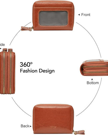 TFKGS Credit Card Holder for Women RFID Wallet Leather Womens Wallet with Zipper Blocking Keychain Card Accordion Wallets Gifts for Women Brown